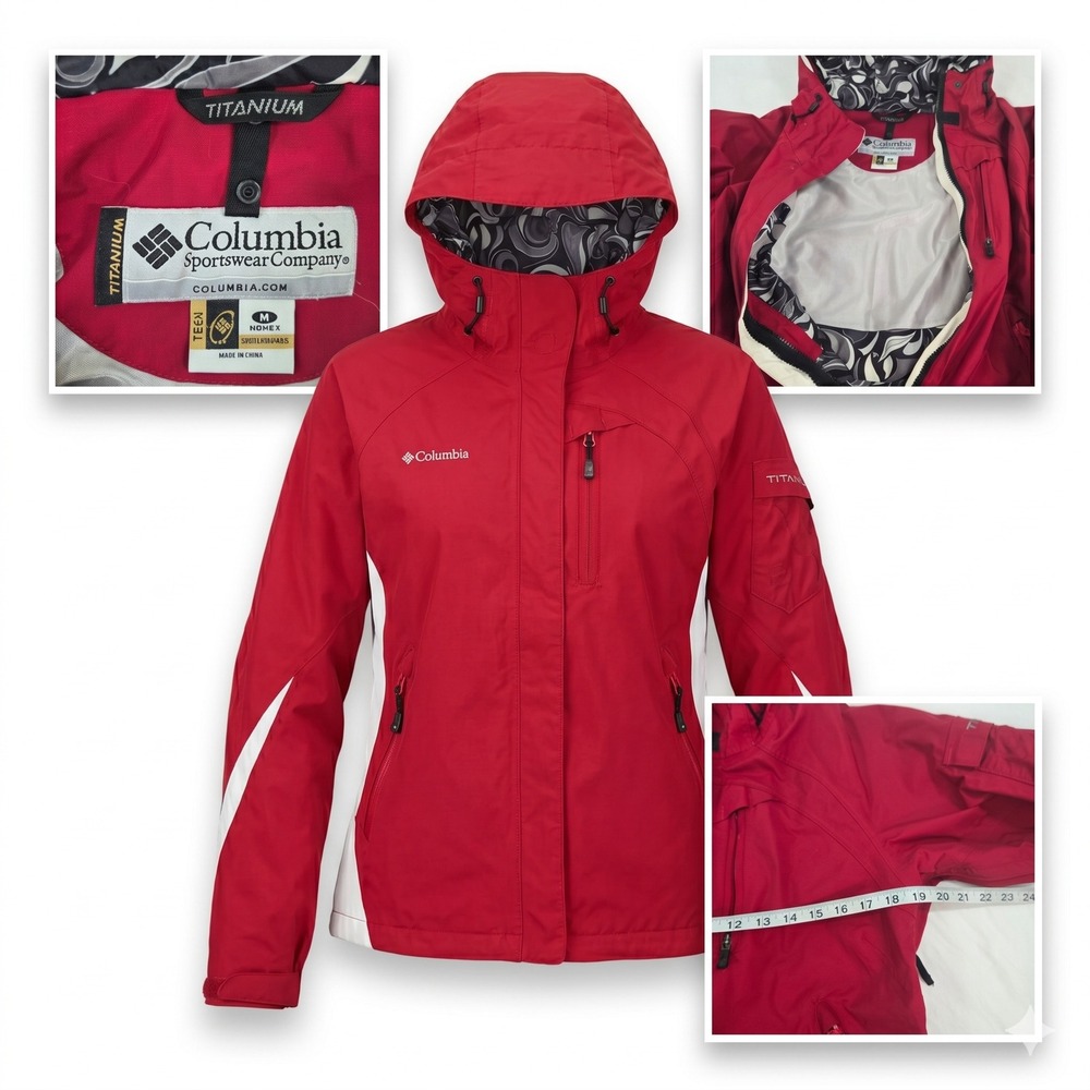 Columbia Titanium Jacket Womens M Red Waterproof Omni Tech Hooded Ski Shell